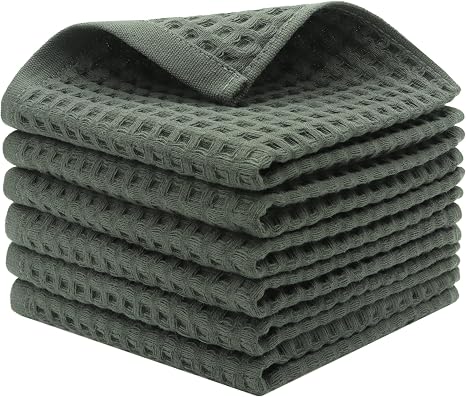 Mia'sDream Cotton Waffle Wash Cloths, 6 Pack, 13" x 13", Olive Green