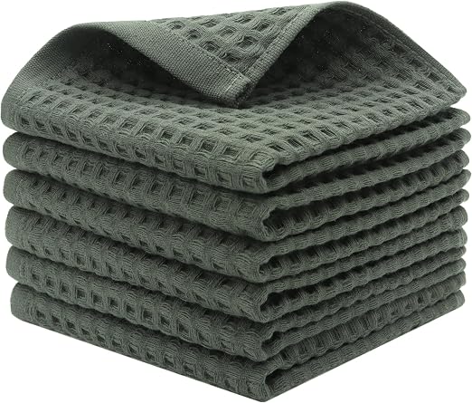 Mia'sDream Cotton Waffle Wash Cloths, 6 Pack, 13" x 13", Olive Green