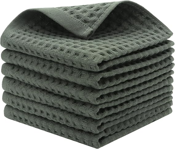 Mia'sDream Cotton Waffle Wash Cloths, 6 Pack, 13" x 13", Olive Green