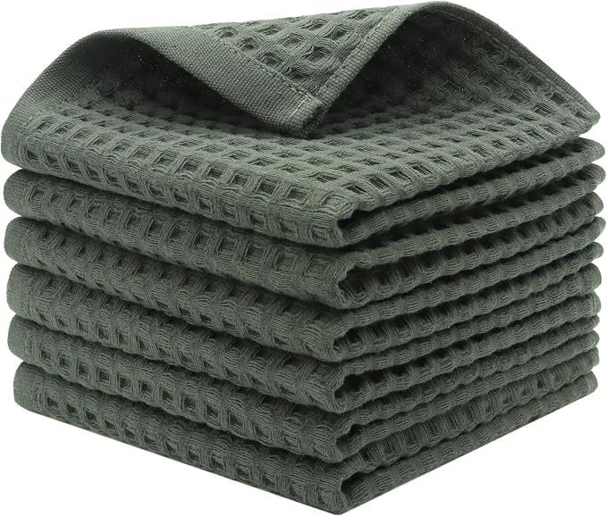 Mia'sDream Cotton Waffle Wash Cloths, 6 Pack, 13" x 13", Olive Green
