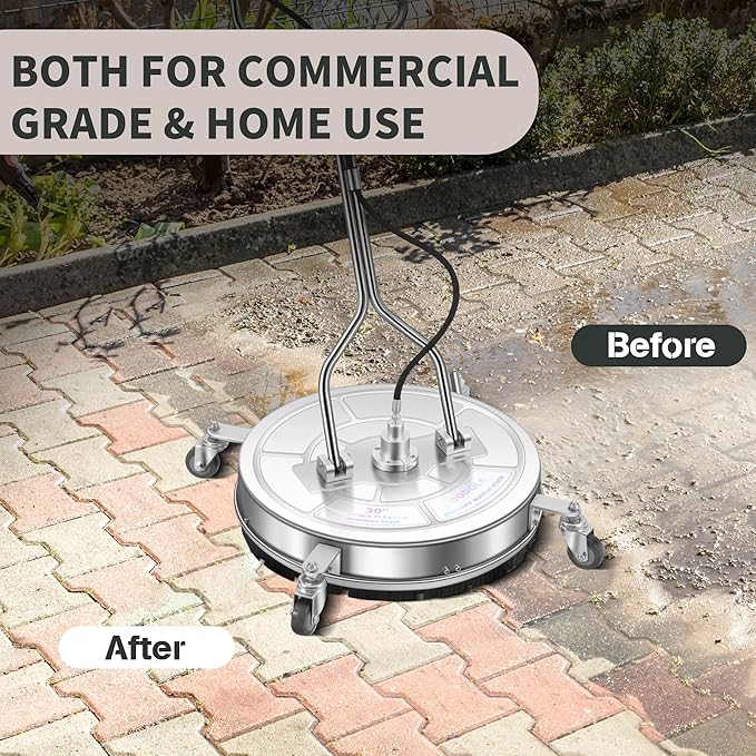 LidoDola 30'' Pressure Washer Surface Cleaner with 4 Wheels - Stainless Steel Surface Cleaner for Pressure Washer Attachment for Concrete, Driveway, Patio, Sidewalk, Deck and Driveways