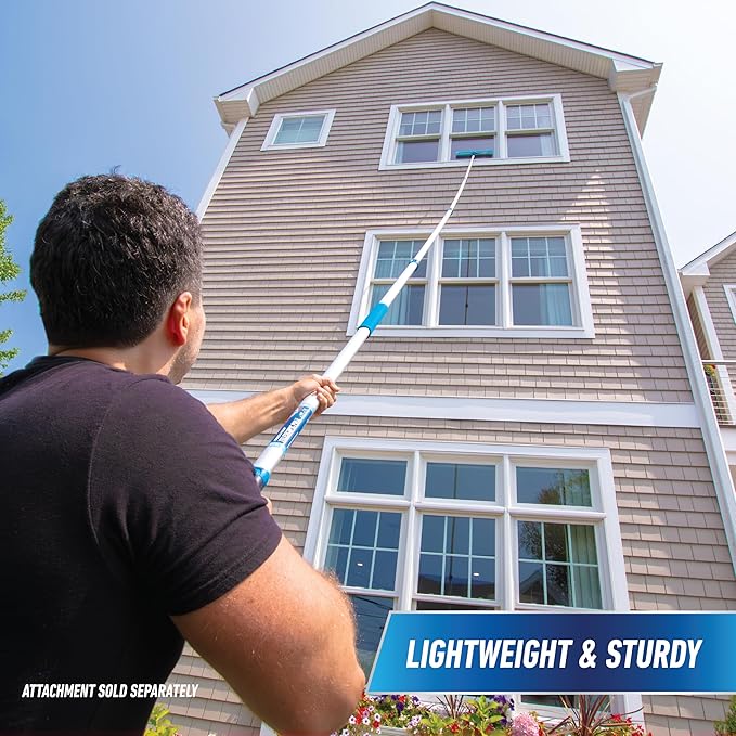 Unger Professional Connect and Clean 7’-24’ Aluminum Telescopic Extension Pole with Locking Cone and Quick-Flip Clamp, Indoor and Outdoor Use, Compatible with Cleaning Tool Attachments
