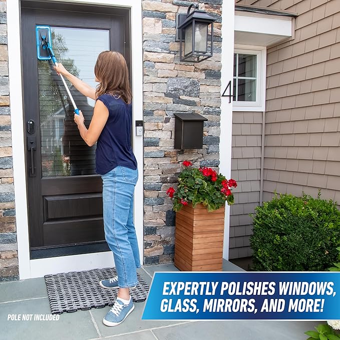 Unger ProClean Connect and Clean Indoor Window Cleaning Kit, Washing Tool with Swivel Head for Tight Corners and Edges, Streak-Free Results on Glass and Mirrors, Reusable Microfiber Pads