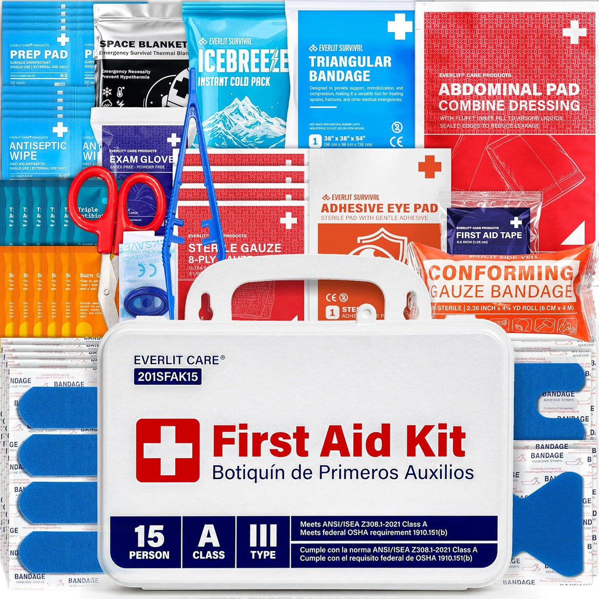 Small OSHA-Compliant First Aid Kit | ANSI Class A Type III, Mountable Emergency Kit with Metal Detectable Bandage for Business, Manufacturing, Industrial, Commercial Kitchen & Restaurant