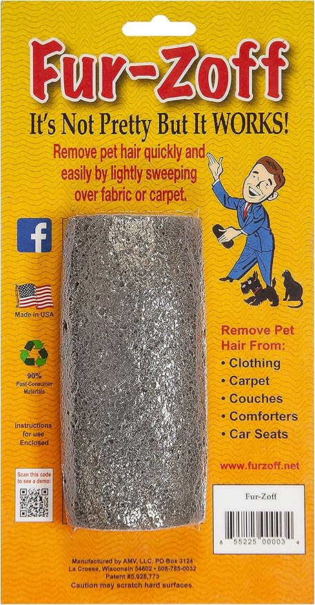 Fur-Zoff Pet Hair Removal Tool for Carpet, Car, Rugs, Bedding, Clothing, Cat and Dog hair removal, Automotive Interior Detailing,gray
