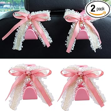 Amooca 2-Pack Car Seat Headrest Hook Cute Bowknot Vehicle Hanger for Bags