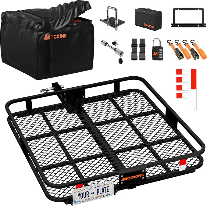 Mockins Square Trailer Hitch Cargo Carrier & 30 Cu Ft Waterproof Cargo Bag