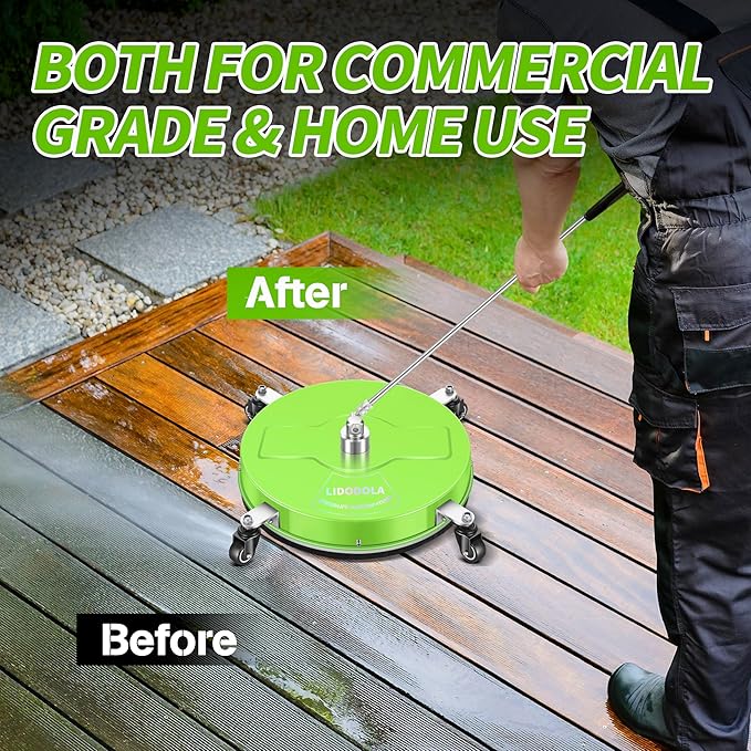 LidoDola 19'' Pressure Washer Surface Cleaner with 4 Wheels - Stainless Steel Surface Cleaner for Pressure Washer Attachment for Concrete, Driveway, Patio, Sidewalk, Deck and Driveways (19 INCH GREEN)