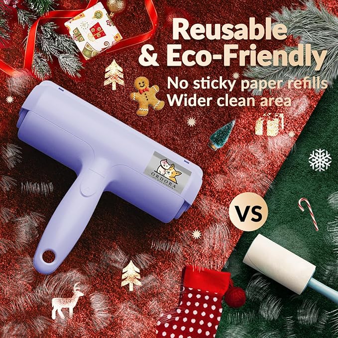 ORDORA Pet Hair Removal Tool: Reusable Lint Roller for Pet Hair - Portable Pet Hair Remover - Dog and Cat Hair Remover for Couch, Bedding, Car, Rugs & Furniture, for Multi-Pet Homes (Purple)