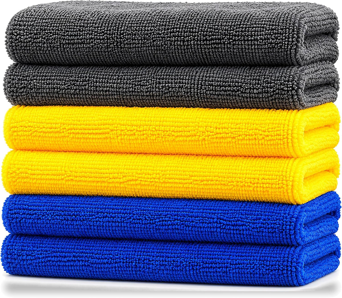 Microfiber Towels, Gray Yellow Blue, 6 Pack, 16 x 16 in