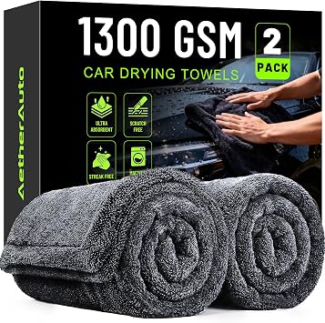 𝟏𝟑𝟎𝟎GSM Car Drying Towels: 2-Pack 36"X24" - Super Absorbent