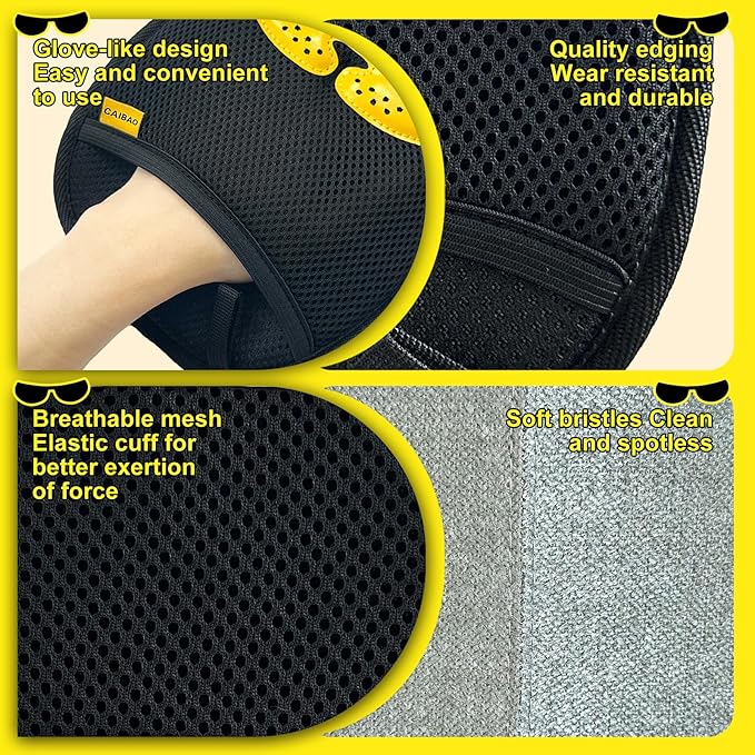 Pet Hair Removal Glove, Washable Reusable Cat Dog Fur Remover Mitt with Electrostatic Dual-Direction Surface for Couch, Sofa, Bedding, Rugs and Pet Beds(2pcs-Yellow Black)