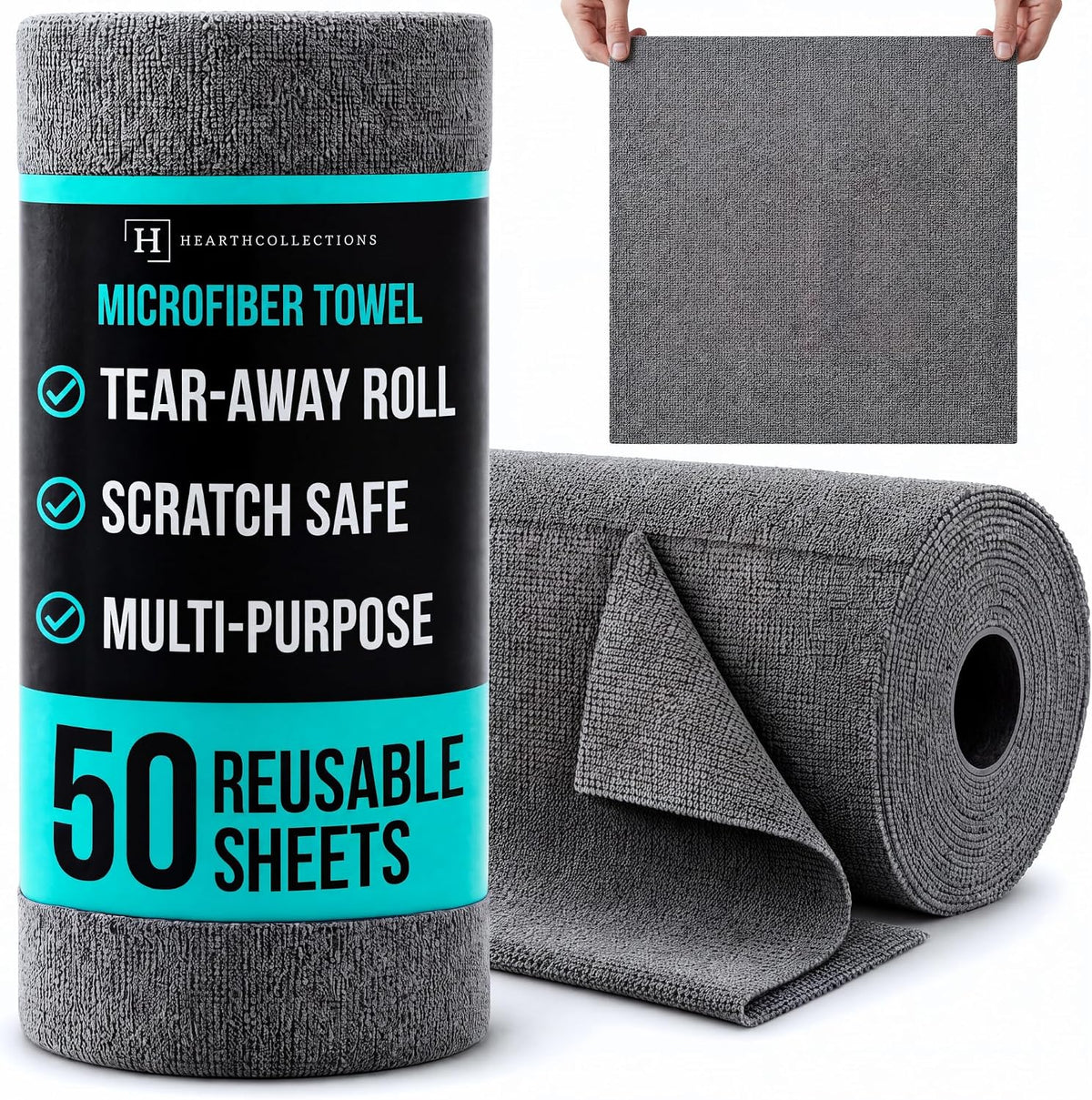 Microfiber Cleaning Cloth Roll Tearaway, 50 PCS Tear Away Towels, Reusable & Washable, Ultra Absorbent 12" x 12" Dish Rags for Car, Home, Kitchen,, 180 GSM Thickness, Paper Towel Alternative