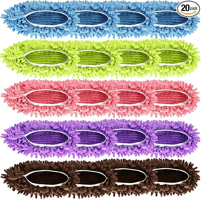 Mop Slippers Shoes 10 Pairs (20 Pieces) - Microfiber Cleaning House Mop Slippers, Floor Cleaning Tools Shoe Cover, Soft Machine Washable Reusable Microfiber Foot Socks for House Kitchen Office
