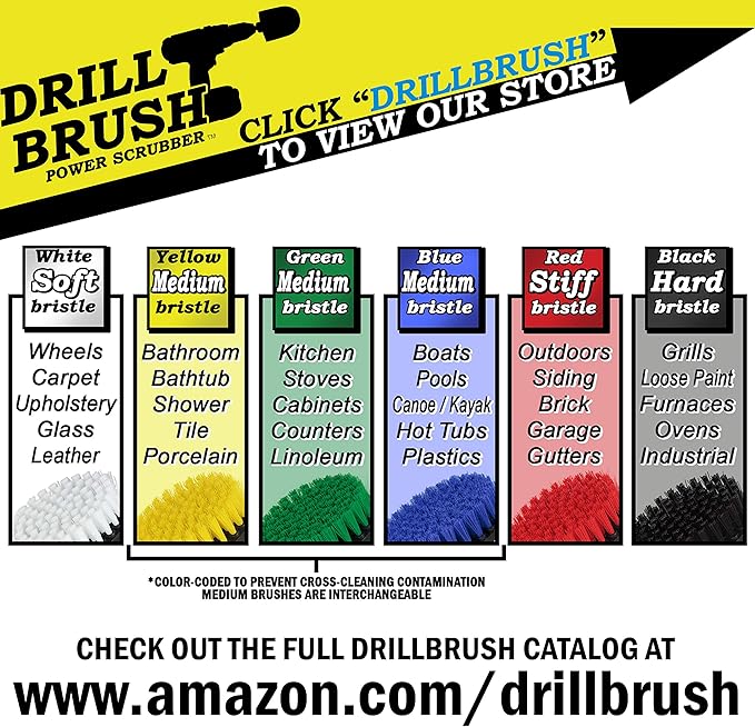 Yellow Drill Brush Attachments for Cleaning Shower, Grout, Bathroom - Grout Cleaner Drillbrush Kit - Rotary Scrub Brush Tile Cleaner Drill Attachment for Crevice Cleaning - Bathroom Tile Scrubber Set