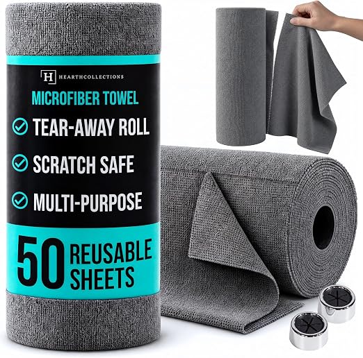 Microfiber Cleaning Cloth Roll Tearaway, 50 PCS Tear Away Towels, Reusable & Washable, Ultra Absorbent 12" x 12" Dish Ra