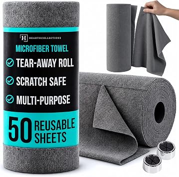 Microfiber Cleaning Cloth Roll Tearaway, 50 PCS Tear Away Towels, Reusable & Washable, Ultra Absorbent 12" x 12" Dish Ra