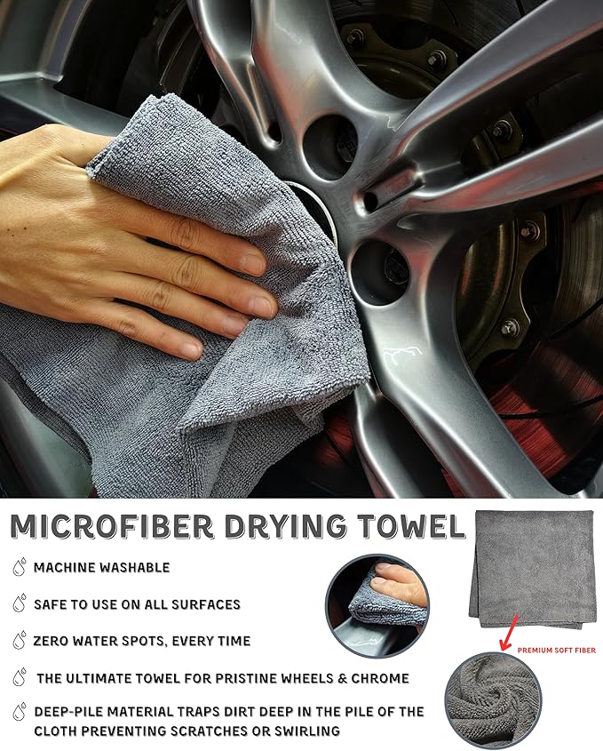 oesee 7PCS Pro-Grade Wheel Cleaning Kit: Long Handle Soft Wheel Brushes, Detailing Brush, Tire Scrubber, Wash Mitt, Hex-Logic Applicator & Microfiber Towel for Deep Car Detailing