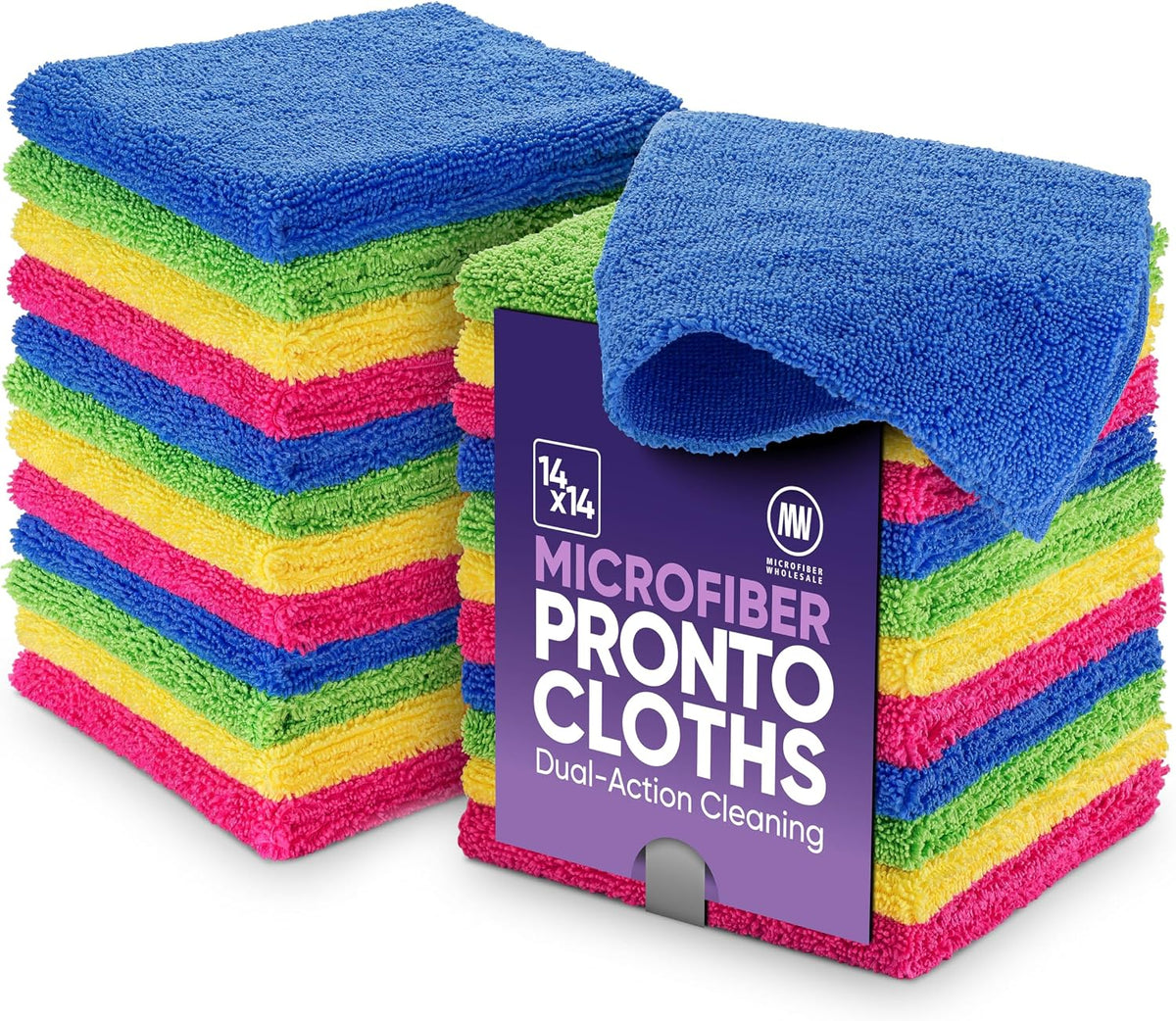 Pronto Cloths, Dual-Sided Microfiber Cleaning Towels, Soft Plush & Scrub Cloths for Dusting, Scrubbing, Kitchen, Windows & Car Detailing, Absorbent Bulk 25-Pack Multicolor