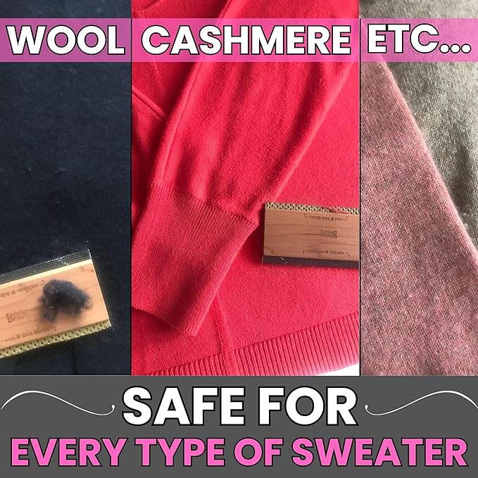 Cashmere Comb for De-Pilling Sweaters - Remove Pills, Lint, and Fuzz from Wool Garments - Dual-Sided Fabric Comb with Cedar Wood Handle