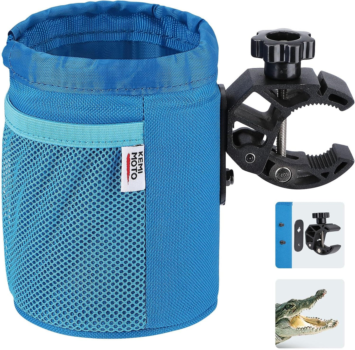 Motorcycle Cup Holder, Oxford Fabric Motorcycle Drink Holder with 0.6"-1.5" Alligator Clamp, Universal Water Bottle Cup Accessories for Bike, ATV/UTV, Scooter, Boat, Walker, Blue