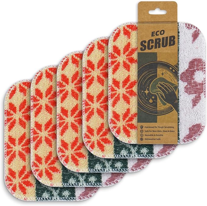 Amarelle Scrub,Eco-Friendly Reusable Dish Scrubbers for Washing Dishes,Soft Safe and Non-Scratch Scrubber, Durable Scouring Pad for Kitchen and Household Cleaning (Berry Forest, 5-Pack)