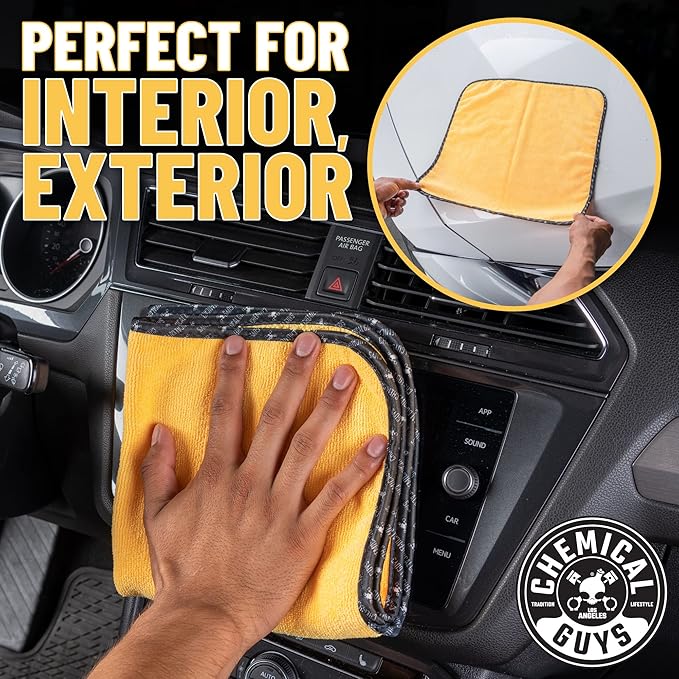 Chemical Guys Professional Grade Premium Microfiber Towels for Cars, Gold, 16" x 16", Ultra-Soft and Scratch-Free Car Detailing Cloths for Trucks, Motorcycles, and More - 3 Pack