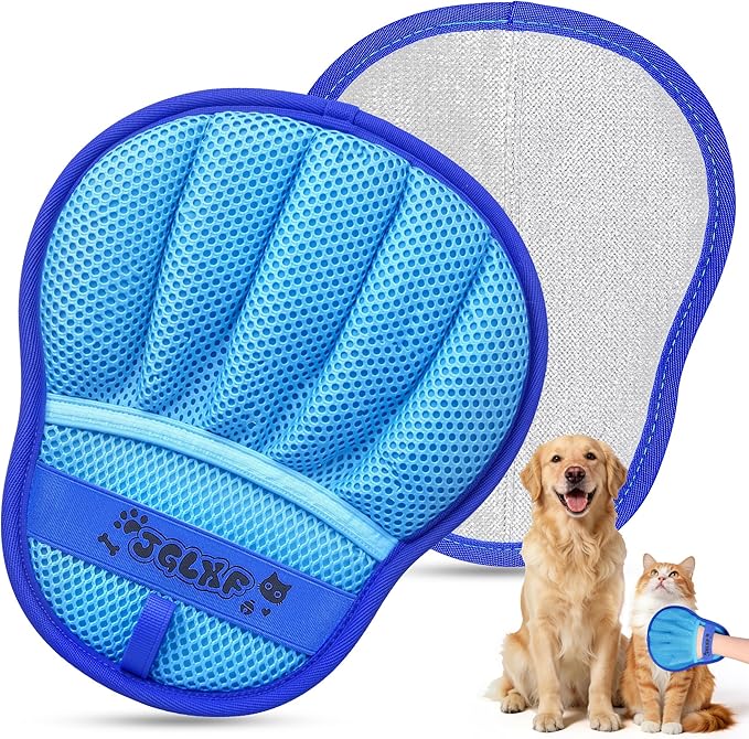 Upgraded Pet Hair Removal Glove for Dogs & Cats, Electrostatic Five-Finger Hair Remover for Furniture, Couch, Carpet, Clothing& Car Seat, 1Pcs Reusable Magic Brush Pet Hair Remover Tool (Blue)