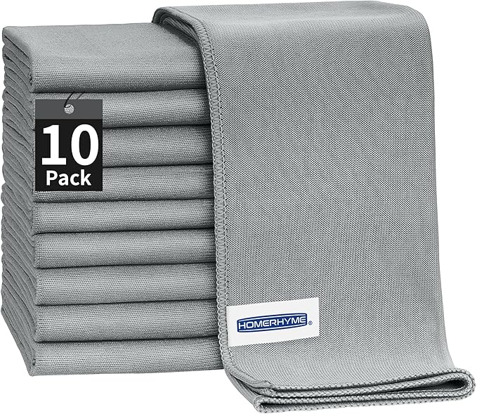 Microfiber Cleaning Cloth - 10 Pack Glasses Cleaning Cloth, 16" x 14" Window Cleaning Rags, Streak Free Lint Free Polishing Cloths Wipes for Eye Glass, Stainless Steel, Windshield, Grey