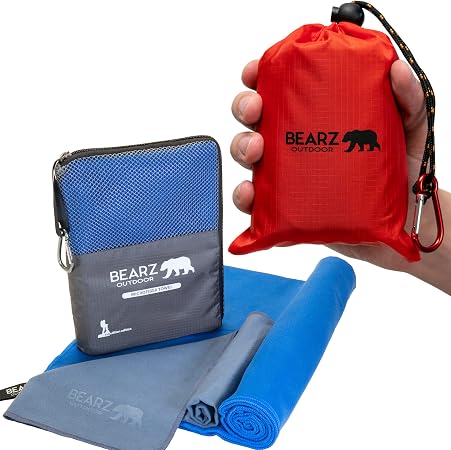 Pocket Blanket (Red) and Quick Dry Towel Travel Towel (Blue) Bundle, Beach Blanket, Microfiber Towel, Camping Towel and 