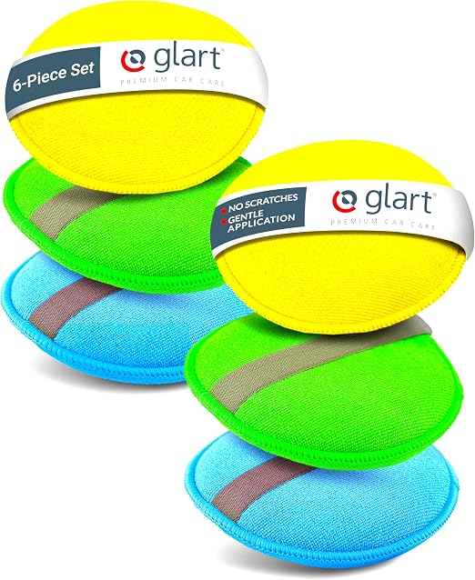 Glart 46PP Microfibre Hand polishing Sponge Set of 6, 130x25 mm, Wax applicator pad for waxes, Polishes, Paint Cleaner, 