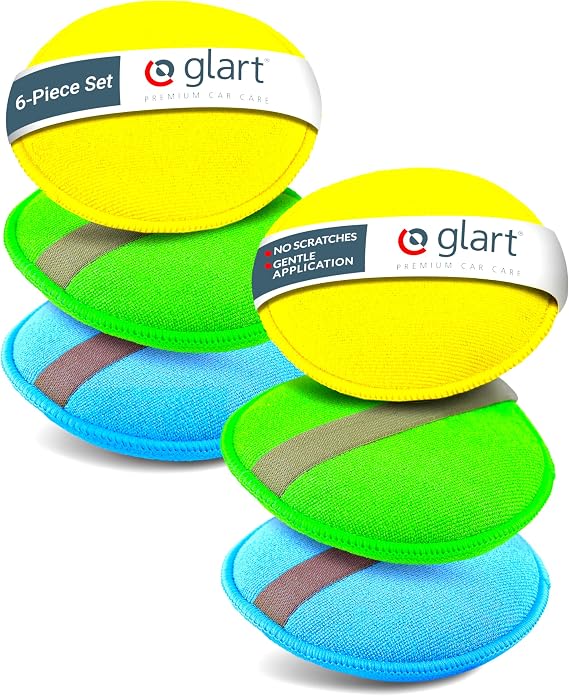Glart 46PP Microfibre Hand polishing Sponge Set of 6, 130x25 mm, Wax applicator pad for waxes, Polishes, Paint Cleaner, 