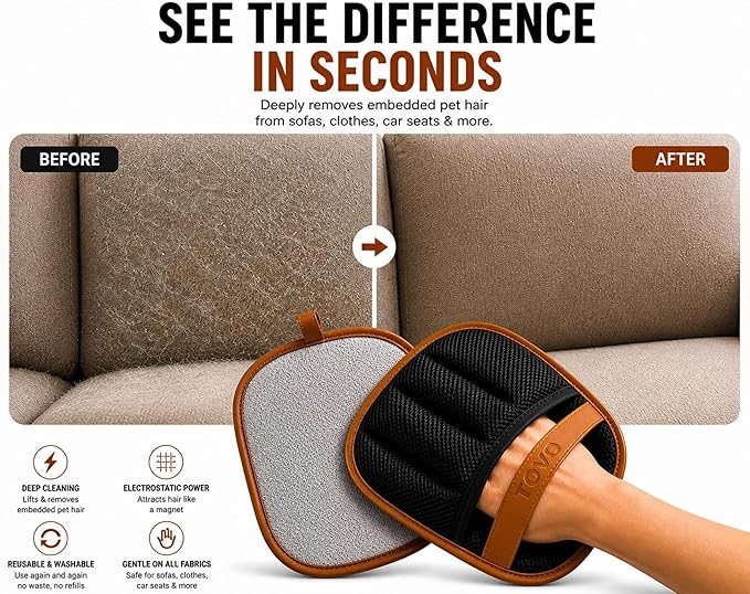 Pet Hair Removal Glove for Dogs & Cats, 2 Pack Reusable Electrostatic Pet Hair Remover Gloves, Magic Lint & Fur Remover Brush Tool for Couch, Furniture, Carpet, Clothes, Car Seats, Bedding & Laundry