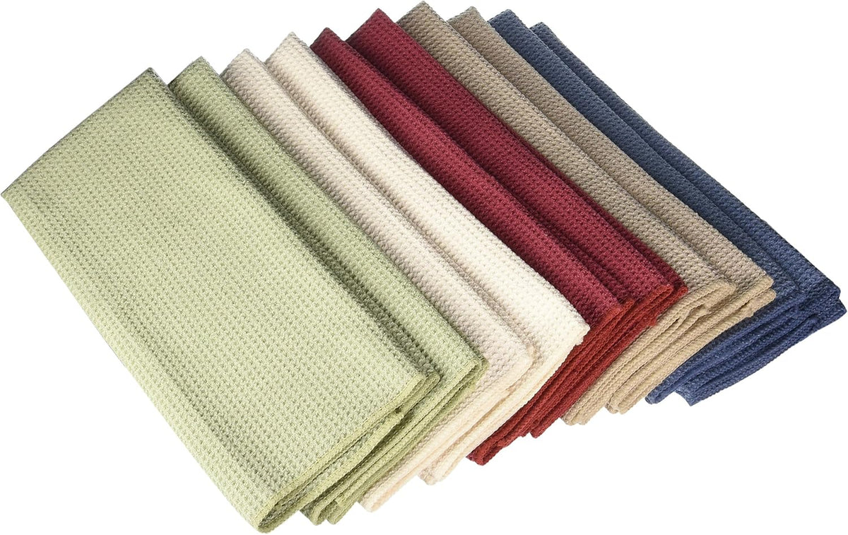 Microfiber Waffle Weave Kitchen Towels, Fast Dry, Lint-Free, Super Absorbent, Reusable Dish Towels, Multi-Color Set for Drying, Polishing, and Cleaning, 16x28 Inches, 10-Pack