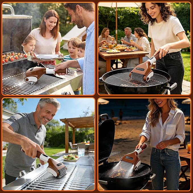 Misshappy Electric BBQ Grill Brush - 4000mAh Cordless BBQ Grill Cleaner 2 Speed - 800RPM Bristle Free Electric Grill Cleaner for Outdoor Grill Rechargeable with Scraper/LED Light/LED Display (Brown)