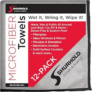 Shurhold 294 Glass and Mirror Microfiber Towel, (Pack of 12)