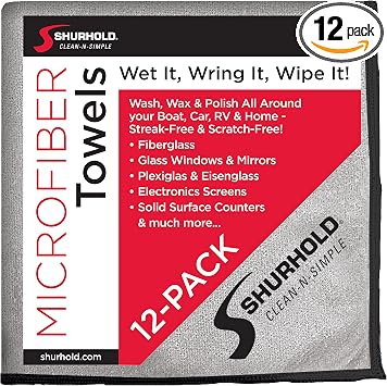 Shurhold 294 Glass and Mirror Microfiber Towel, (Pack of 12)