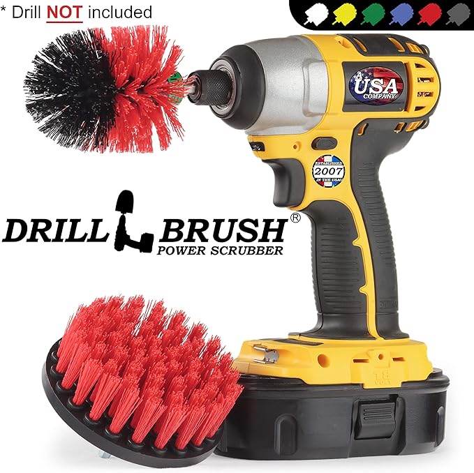 Outdoor Cleaning Supplies - Stiff Bristle Outdoor Power Scrubber - Concrete and Brick Stain Remover - Concrete Pools Cleaning Kits- Heavy Duty Deck and Patio Scrubbing Brushes - Stiff Bristle Brush