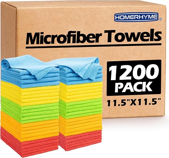 Shop Towels Rags, 1200 Pack Microfiber Cleaning Cloth Bulk Absorbent Lint-Free, All-Purpose Microfiber Towel Cleaning Ra
