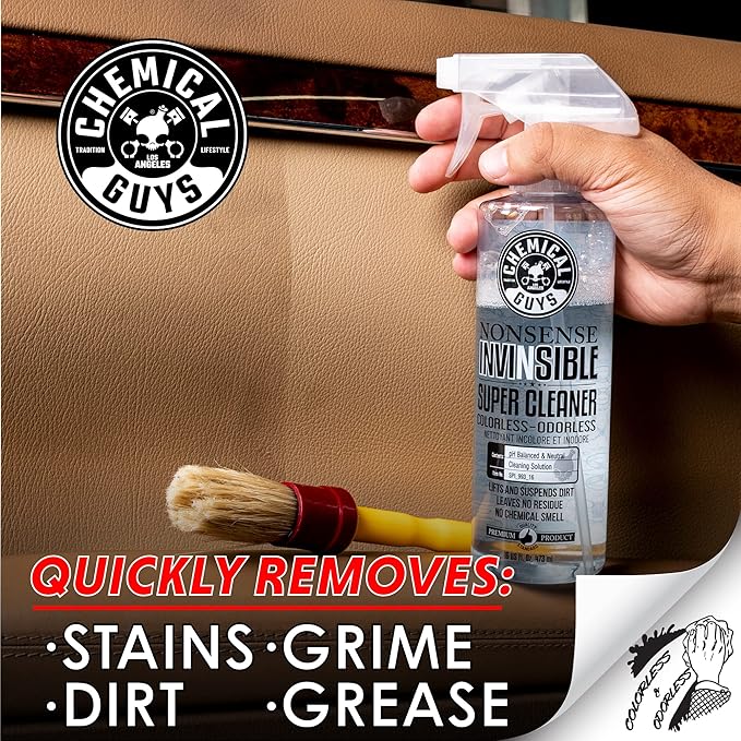 Chemical Guys Nonsense Colorless & Odorless All Surface Cleaner - Interior Cleaner, Safe for Vinyl, Rubber, Plastic, Carpet, and Upholstery, pH Balanced, Residue-Free, Unscented, 16 Fl Oz, Pack of 2