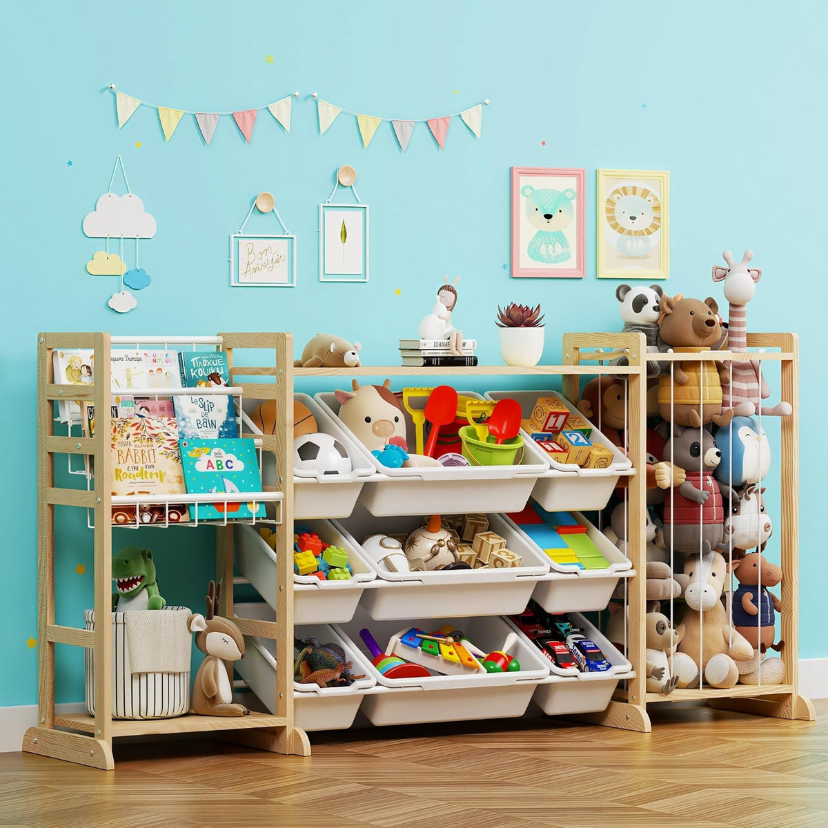 65" Large Toy Storage Organizer with Bookshelf and Stuffed Animal Storage