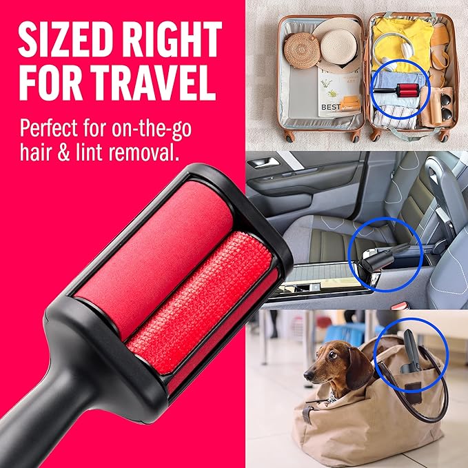 ChomChom Roller Pet Hair Remover – Reusable Lint Roller Pet Hair Removal Tool for Clothes, Couches, Cars and Travel - Cat Dog Hair Remover, Compact, No Sticky Refills Needed (Mini Roller)