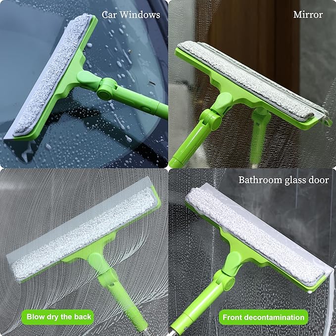 Homilifibra All-Purpose Shower Squeegee for Glass Doors, Bathroom Cleaner Tool for Household Home Window Mirror, Cleaning Tile Wall,Car,Windshield Squeegee with 12" Blade and 15" Long Handle