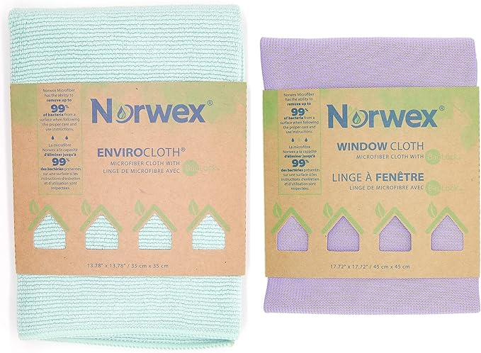 Norwex Basic Package - Microfiber - Glass Window Cleaning Cloth and Household Enviro Dusting Cloth Colors May Vary