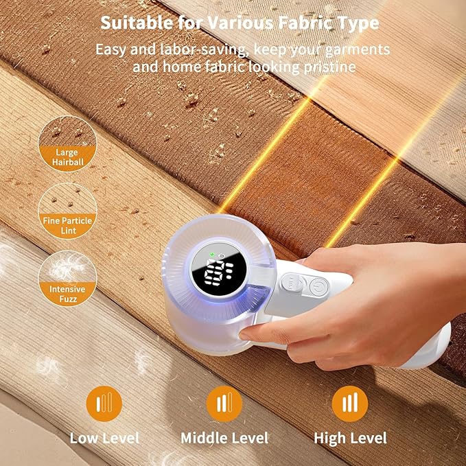 coldSky Fabric Shaver Rechargeable, 2-in-1 Electric Fabric Shaver & Lint Remover, 3-Speed LED Digital Display Sweater Defuzzer for Clothes, Furniture, Couch - Removes Lint, Hairball, Fuzz - White