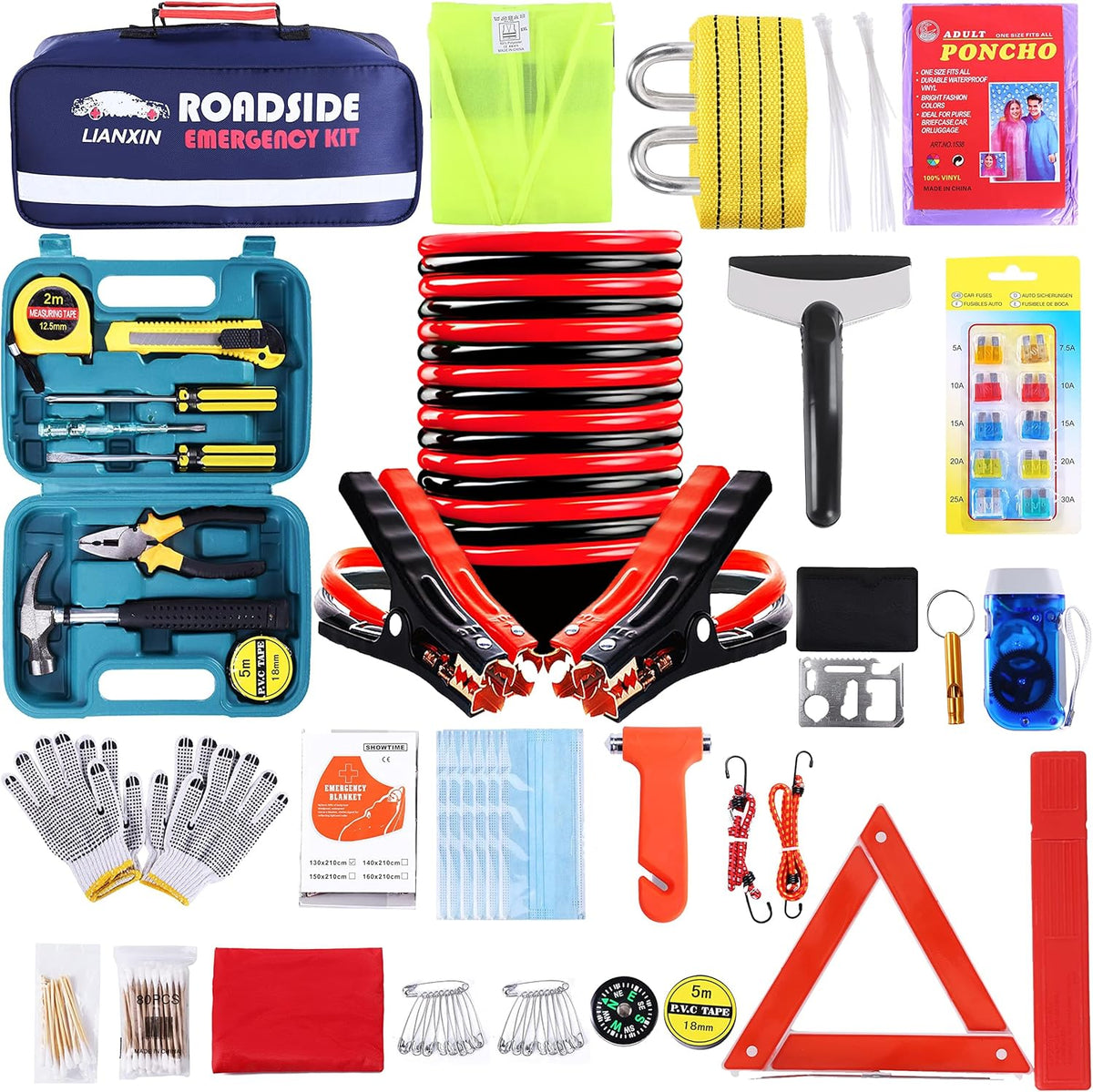 Emergency Roadside Kit for Car,Safety Car Kit with Jumper Cables