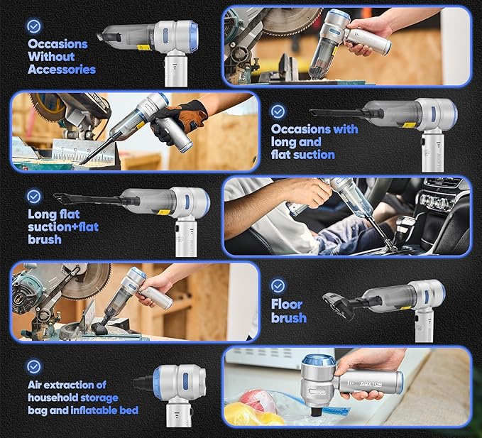 Handheld Cordless Car Vacuum|3 in 1 15000PA Mini Cleaner,120W High Power Brushless Motor,Super Suction Power Vacuums with Type-C Data Cable, Small Portable and Rechargeable Cleaner (Sliver)
