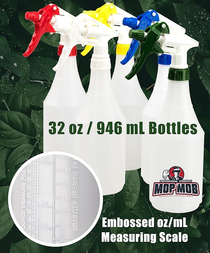 Leak-Free Chemical Resistant Spray Head and 32 oz Bottle 5 Pack Heavy-Duty Industrial Sprayer With Low-Fatigue Trigger and Nozzle for Auto/Car Detailing, Window Cleaning and Janitorial Supply