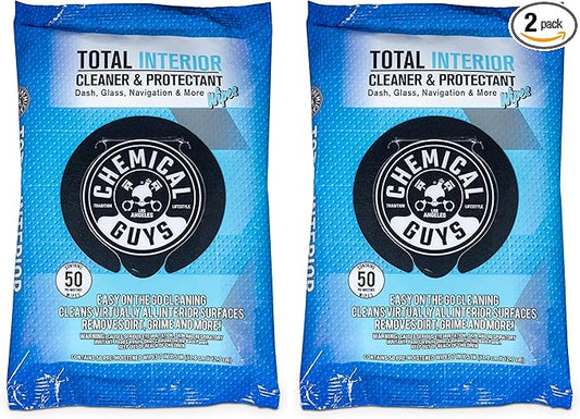 Chemical Guys PMWSPI22050 Total Interior Cleaner & Protectant Wipes Mega 100 Pack, Safe for Cars, Trucks, SUVs, Jeeps, Motorcycles, RVs & More ( 50 Ct)