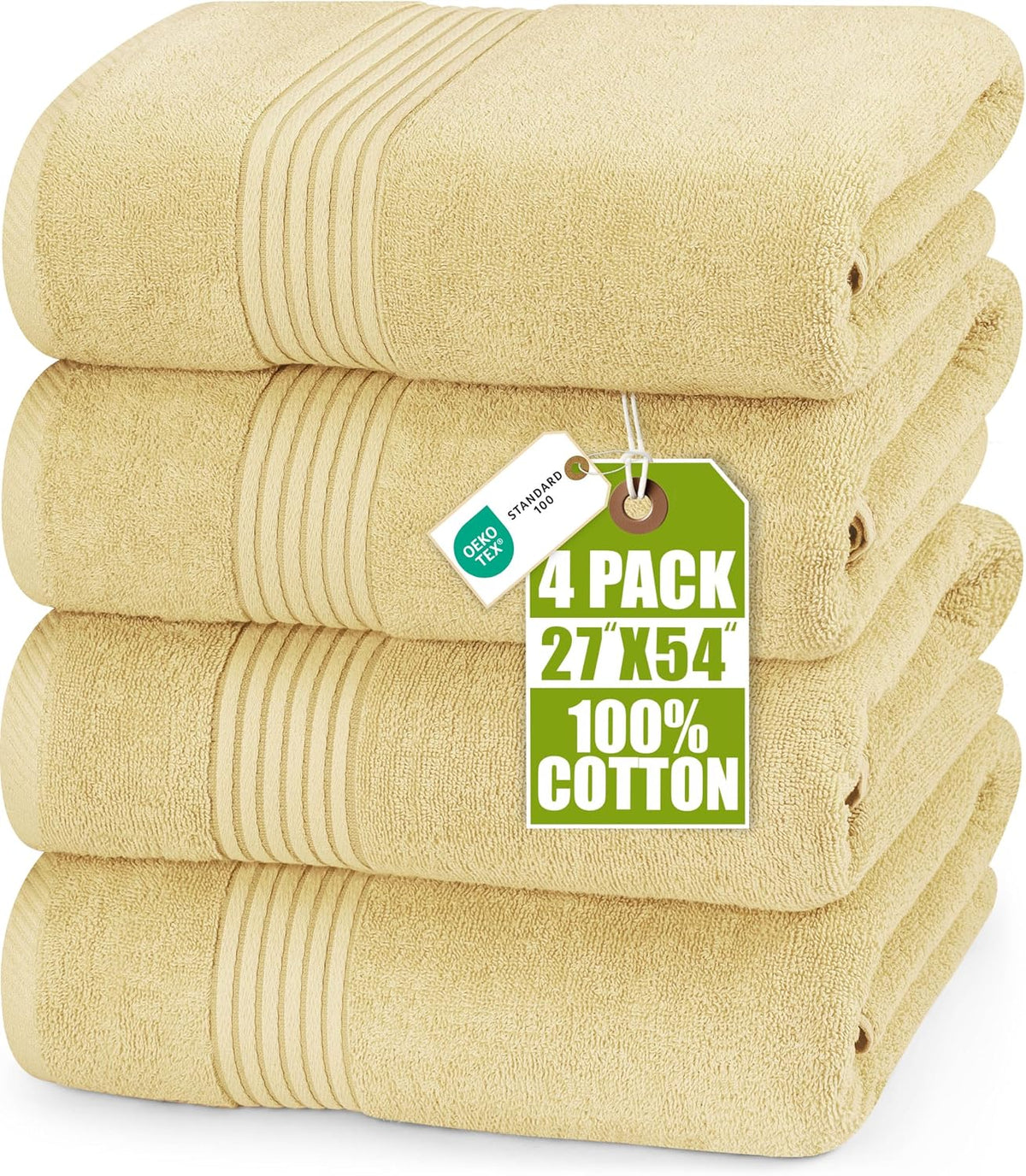 Luxurious Bath Towels Set, 27x54 in, 4 Pack, Soft, Beige